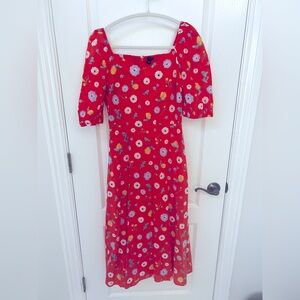 Ann Taylor puff sleeve fitted midi dress